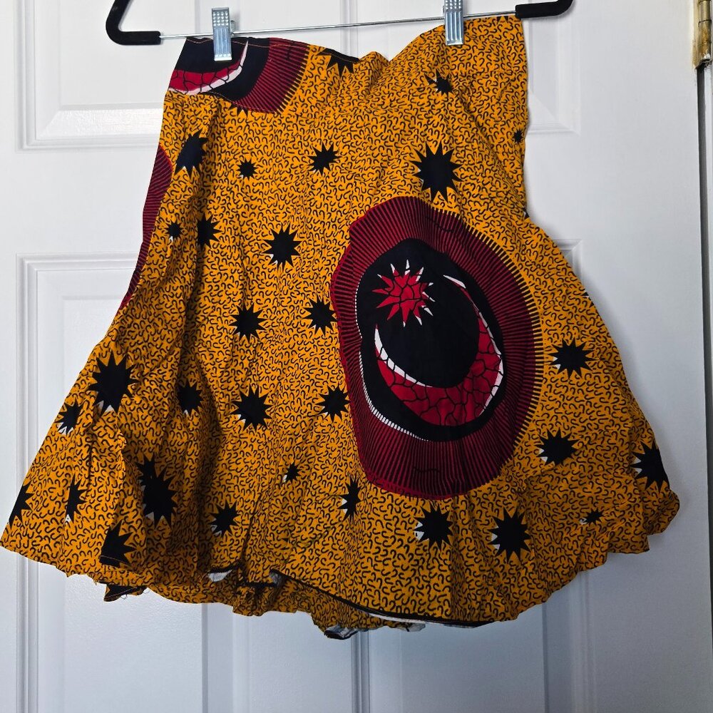 NWOT Ugandan Ankara Yellow Red Black Traditional African Print Skirt Size XS/S